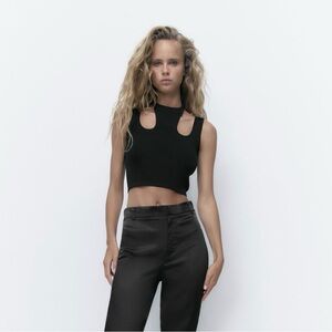 ZARA NWT Cut Out Knit Halter Top Chic Black Sleeveless Women's Size S